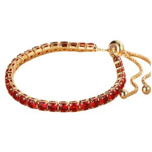 Timeless Red 4mm CZ 18K Gold Plated Tennis Bolo Slide Bracelet